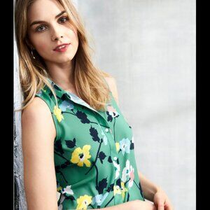 Banana Republic Factory | Green Floral Print Button-Down Sleeveless Top